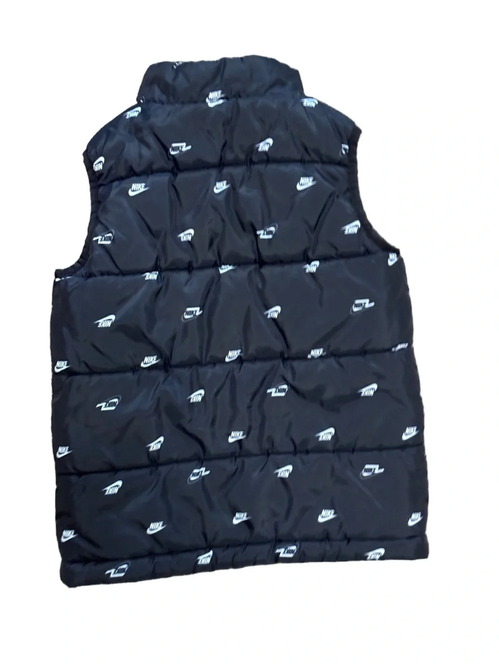 Nike Kids Allover Swoosh Logo Black Puffer Vest Full Zip (small)